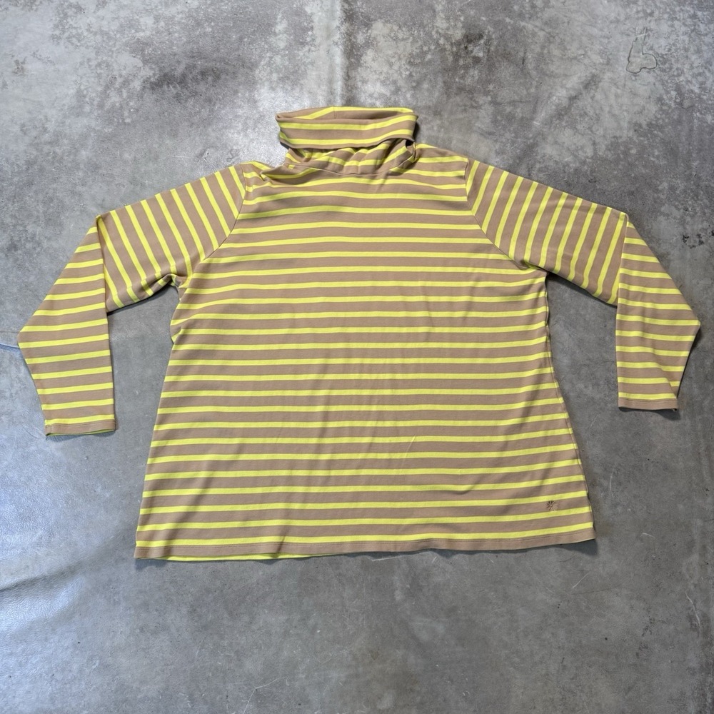 Isaac Mizrahi Live Top Womens 3X Yellow Tan Striped‎ Turtleneck 100% Cotton